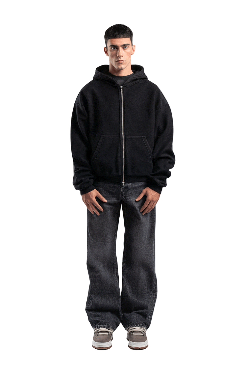 860GSM BLACK SUPER HEAVY REVERSIBLE HOODIE